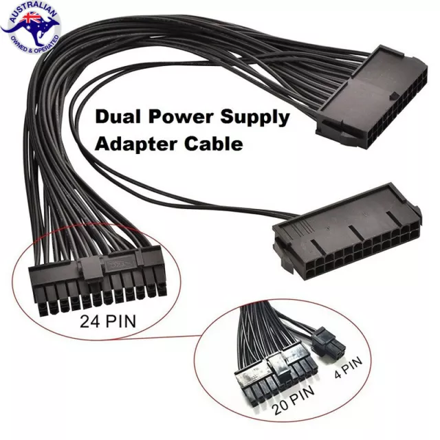 Dual 24 Pin Female to 24 20+4 Pin Male PSU Motherboard Connector ATX Power Cable