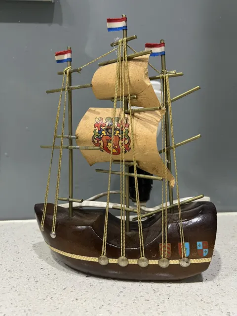 Vintage Wooden Sailing Ship Lamp Netherlands