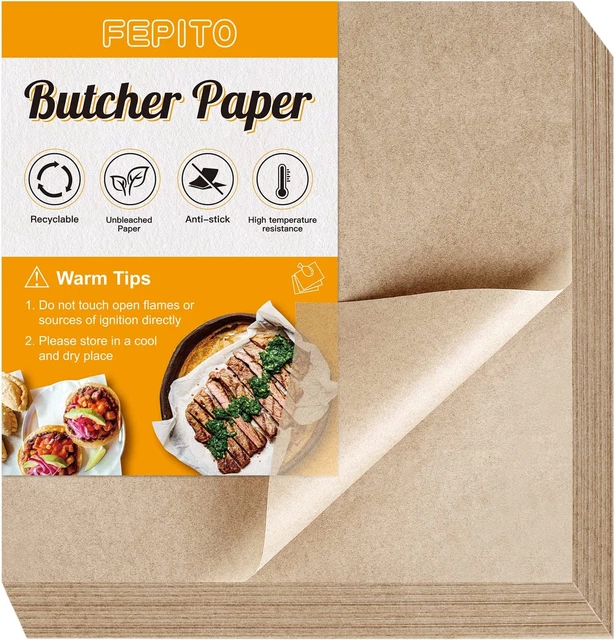 FEPITO 60 Pieces Brown Butcher Paper Square Meat Sheet No Wax Butcher Paper