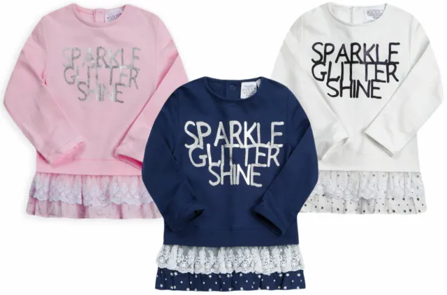 Girls Long Sleeve Top Kids New Cotton Glitter Tunic Tops with Lace Age 2-6 Years