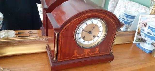 Antique charming Edwardian English Mantel Clock working (+pendulum and key)