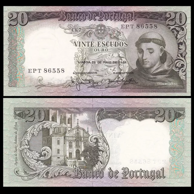 Portugal 20 Escudos, 1964, P-167, Banknotes,UNC