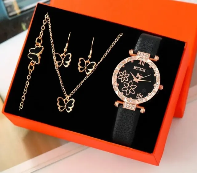 Ensemble coffret bijoux / montre à quartz avec boîte-cadeau pour femme