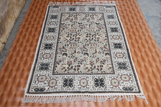 Alfombra de algodón Dhurrie con estampado de bloque manual alfombra de yoga 120x180 cm