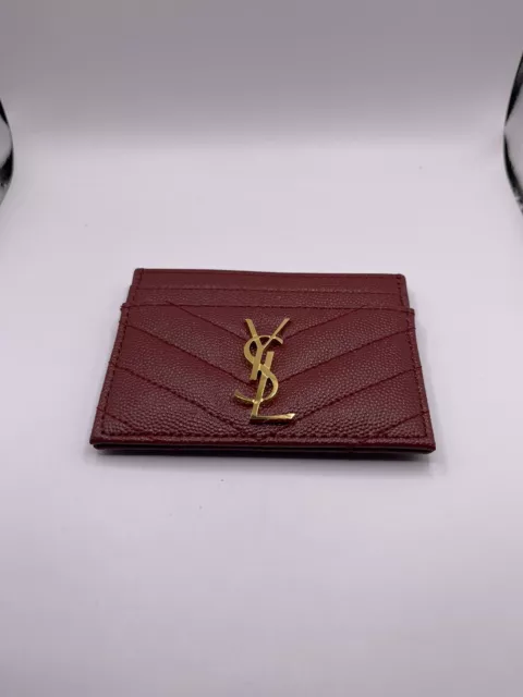 Yves Saint Laurent YSL Matelasse Leather Card Holder Case Burgundy & Gold