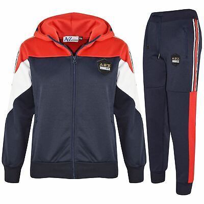 Kids Boys Girls Tracksuits A2Z Originals Panelled Navy Hooded Top Bottom Joggers