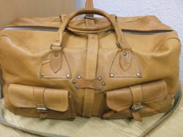 60er 70er Hochwertige Reisetasche  Leder cognac 26x55 cm 60s 70s Vintage 2