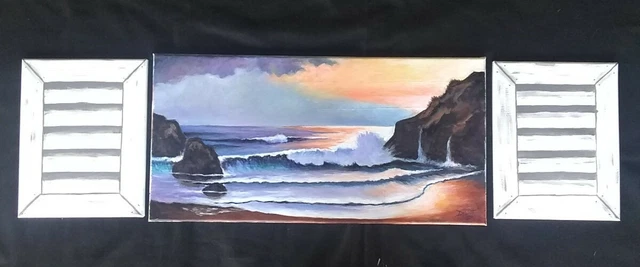 Pintura al mar vista playa persianas regalo acrílico sobre lienzo artista original