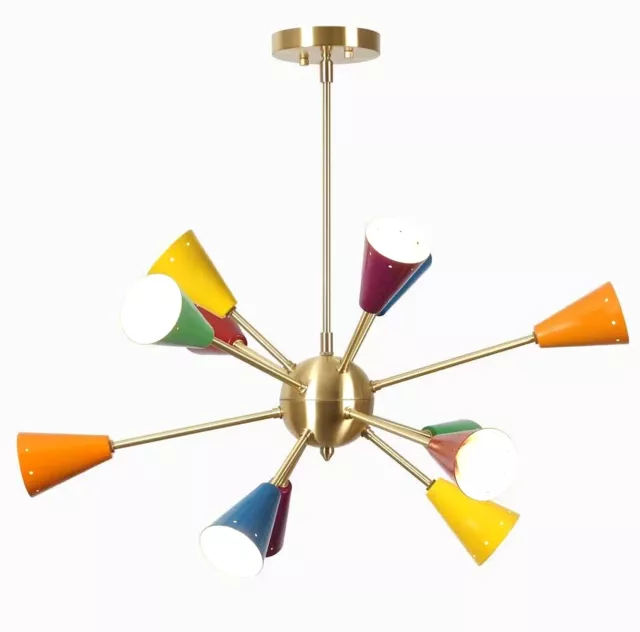 Multi Color 12 Arm Shade Brass Sputnik Chandelier Light Fixture Mid Century