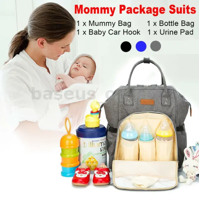 Large Mummy Maternity Nappy Diaper Bag Backpack + Hook + Bottle Bag + Urine Pad