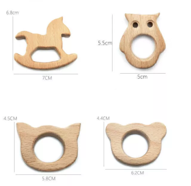 12x Beißringe aus Holz in verschiedenen Formen Schnuller Ring Baby Spielzeug FM