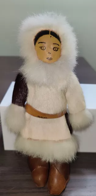Alaska Eskimo Doll Handmade Folk Art Leather Fur Rustic 9"+/- Tall