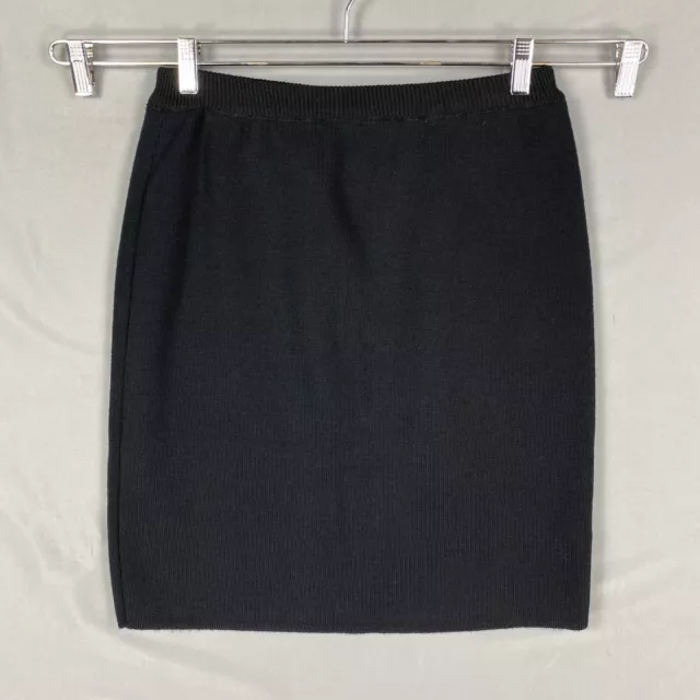 Carine Paris Skirt Womens M Black 100% Wool Knit Y2K Vintage Elastic Waist RARE