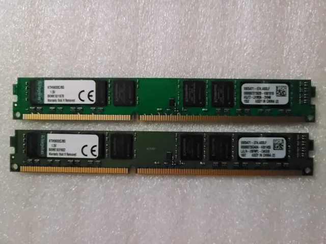 (2) Kingston 8GB KTH9600C/8G DDR3 1600MHz PC3-12800 Desktop Memory - Low Profile