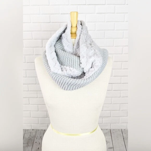 Justice Gray Fur Knit Sparkle Infinity Scarf Kids Girls