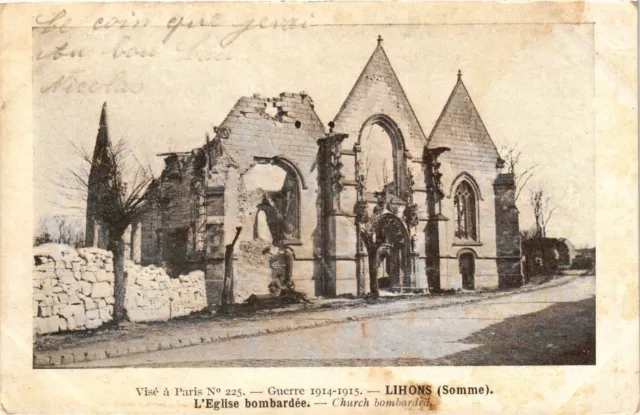 CPA MILITAIRE Lihons-L'Eglise bombardée (317244)