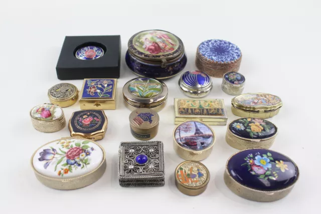 Trinket Pill Boxes Vintage Collection Inc Enamel, Boxed, Porcelain, Blue Joblot