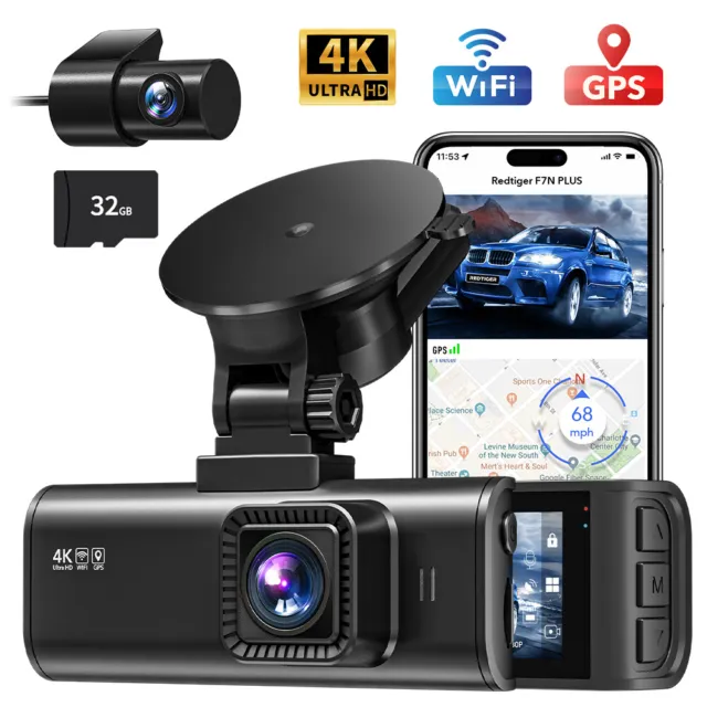 REDTIGER dashcam vorne und hinten 4K Dual Dash Kamera Eingebautes WiFi GPS