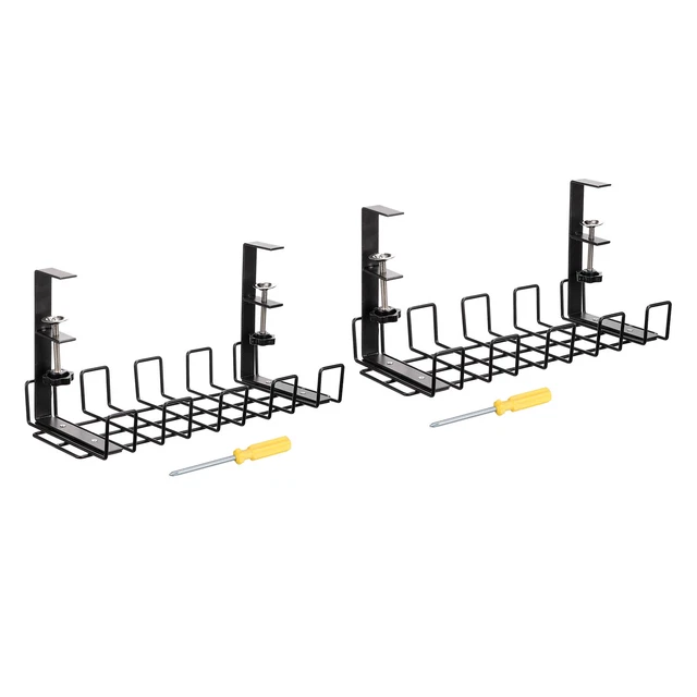 Cable Management Tray Under Desk, 2 Pack Wire Rack for Office Home, Black