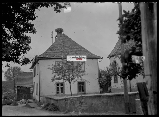Antique photo glass plate negative black and white 13x18 cm house village Alsace