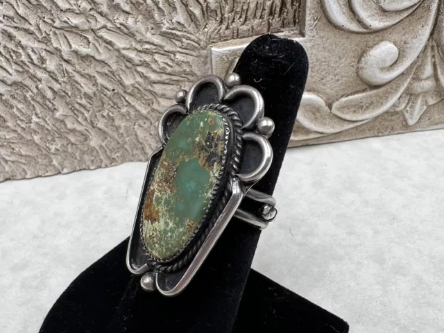 Native Navajo Sterling Silver Green Royston Turquoise Ring Sz 6.25 Old Pawn 3