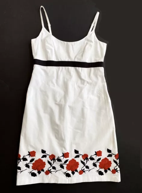 SHOSHANNA DRESS Sleeveless Midi Floral Size 4 White Black Red Embroidered