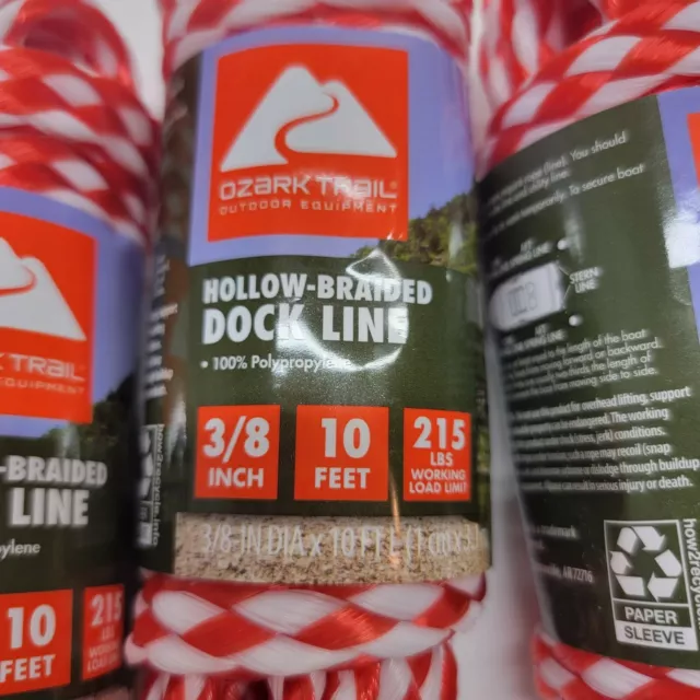  5 Ozark Trails 3/8in.×10Ft Hollow Braided DOCK LINE Polypropylene