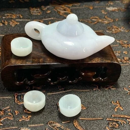 Jade Ornament Teapot Set Natural Jade from Myanmar Cargo A With Small Table