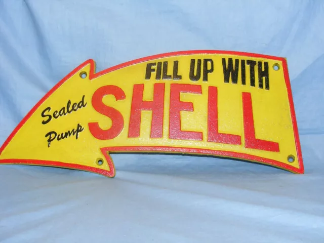 Shell Sign Cast Iron Arrow Advertising Sign Garage Man Cave Wall Gate Fence Sign