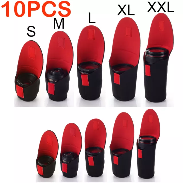 10Pcs Neoprene DSLR Camera Lens Soft Protector Pouch Bag Case Set S M L XL XXL