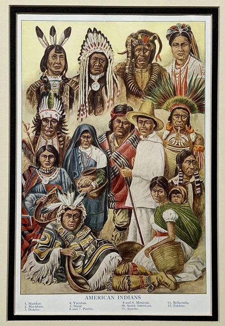 Original 1910 American Indians Print,Native American Tribes,lithograph,Old,Matte