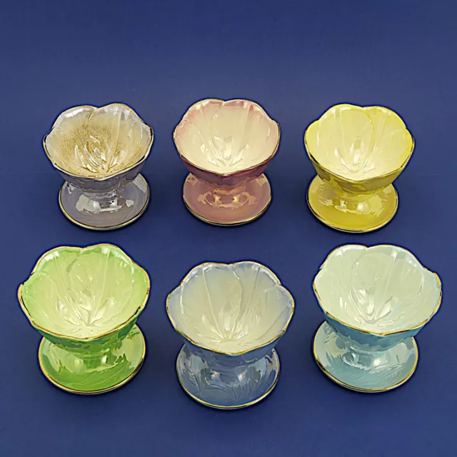 Six Vintage/Retro Maling Harlequin Lustre Sundae/Grapefruit Dishes - 10.5cm Dia.