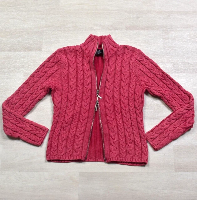 Y2K Juniors Zip Up Cable Knit Sweater VTG 2000s Long Sleeve Mock Neck