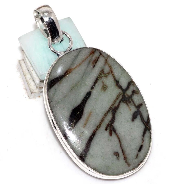 Picasso Jasper 925 Silver Plated Gemnstone Pendant 2" Handcrafted Gift GW