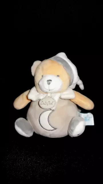 doudou peluche musical boite musique ours gris beige luminescent lune BABY NAT'