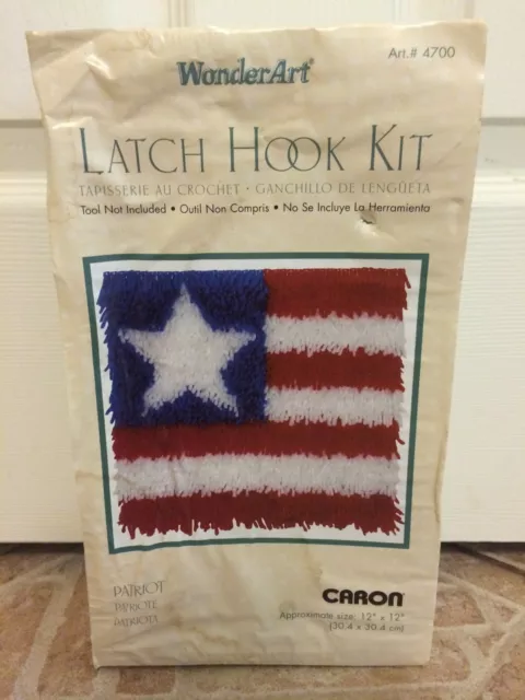 Caron WonderArt 4700 Latch Hook Pillow Kit 12"x12" Flag Red White & Blue