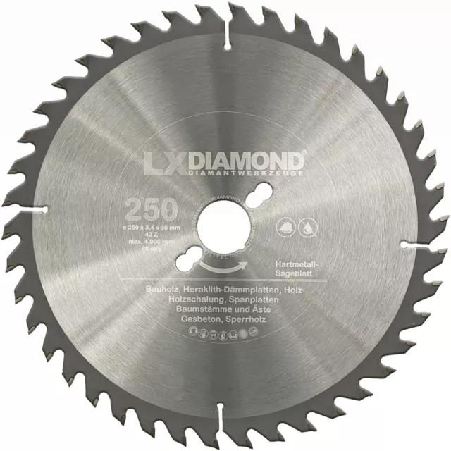 LXDIAMOND Hartmetall-Sägeblatt 250 x 30 Holz Premium Kreissägeblatt 250mm Z42