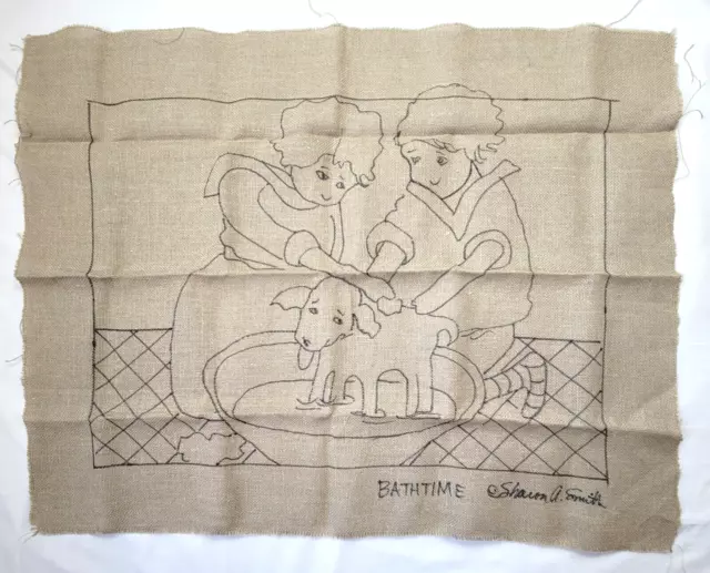 Alfombra de enganche primitiva de lino para perro para baño solo Sharon A Smith 30x22