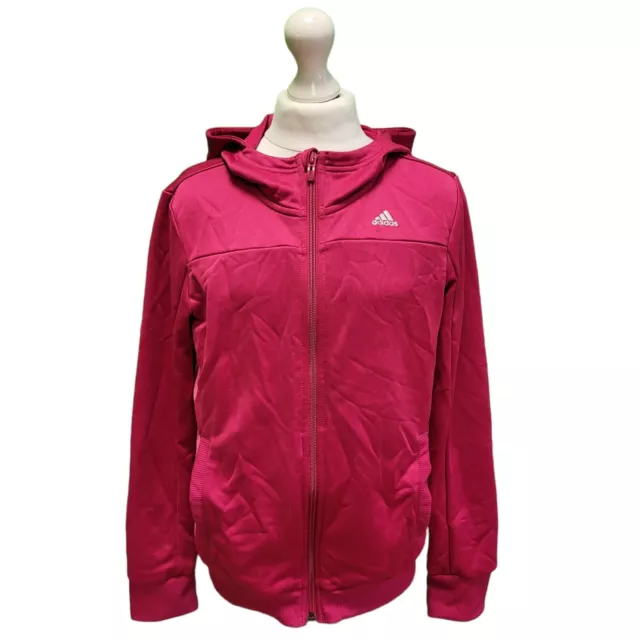 D771 Felpa Con Cappuccio Adidas Rosa Maniche Lunghe Con Cerniera Età 11-12 Anni L
