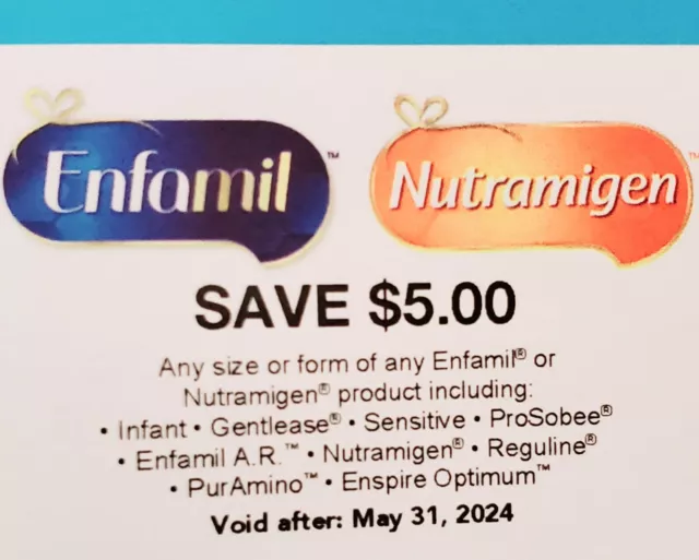 $20 Enfamil / Nutramigen Formula Coupon Checks  ($5 Off x 4) ANY SIZE / FORM