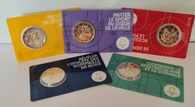 Lot 5 Coincards BU 2 Euros Commémorative France 2021 Paris 2024 Olympic