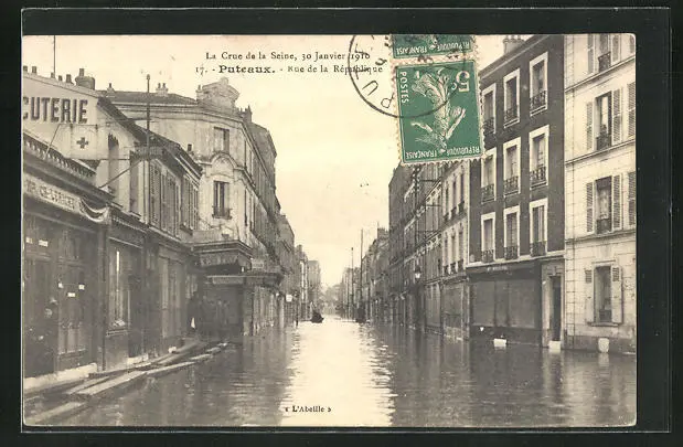 CPA Puteaux, Rue de la République - La Crue de la Seine 30 January 1910, flood