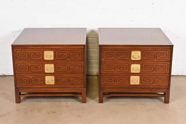 Widdicomb Mid-Century Modern Hollywood Regency Walnut Bedside Chests, Refinished