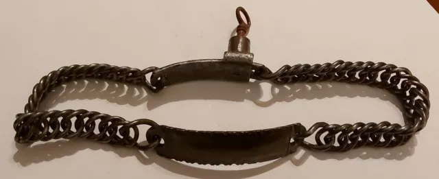 Antique metal chain locking dog collar 'hard' 19thC victorian collar