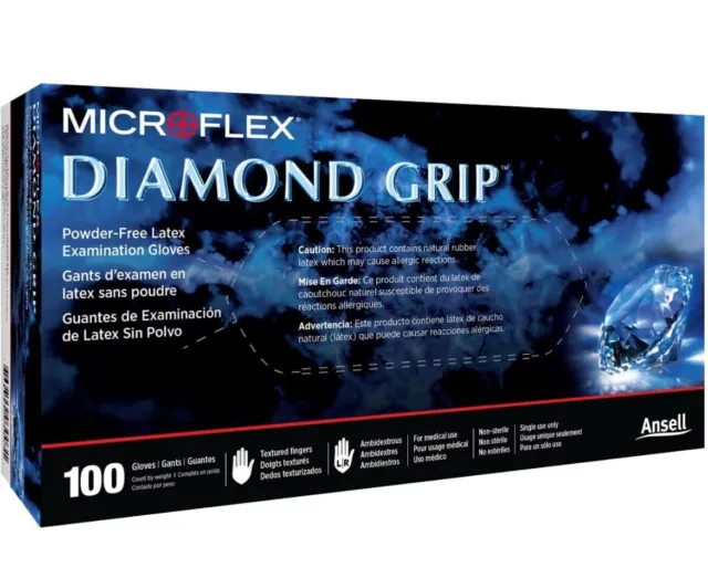 Ansell Microflex Diamond Grip MF-300 Disposable Latex Gloves X-Small, 100ct Box