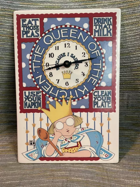 Vintage Mary Engelbreit  Queen Of  The Kitchen Ceramic Wall Clock 1994  WORKING