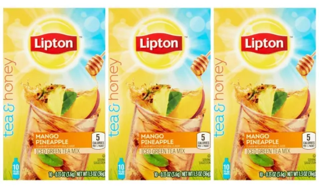 Lipton Tea & Honey To Go Packets MANGO PINEAPPLE Green Tea 3 Box, BBD 01/21 READ