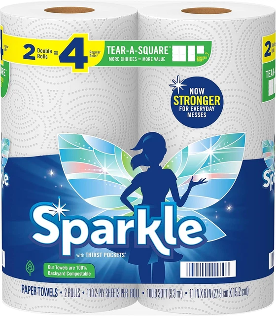 Sparkle® Tear-A-Square® Paper Towels, 2 Double Rolls = 4 Regular Rolls, 2 Count