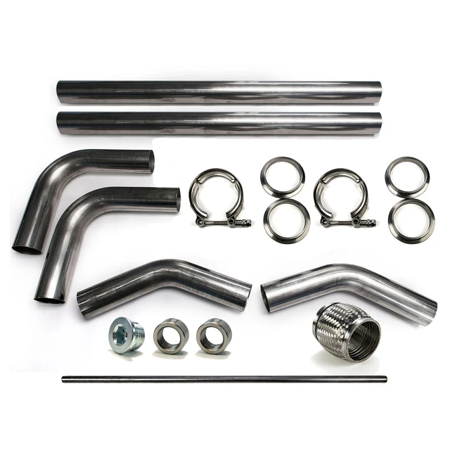 2.5" 304 Stainless Mandrel Bend DIY Kit Exhaust V-Band Clamp Flex Pipe 90 45 O2