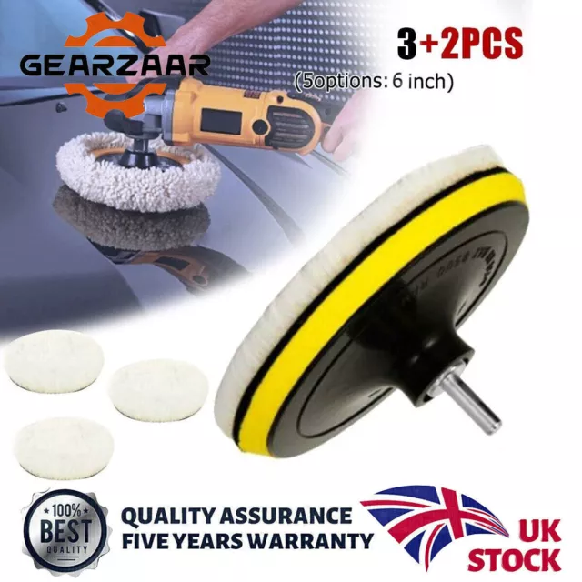 6" Buffing Polishing Pads Wool Wheel Mop Set For Car Polisher Drill Adatper UK